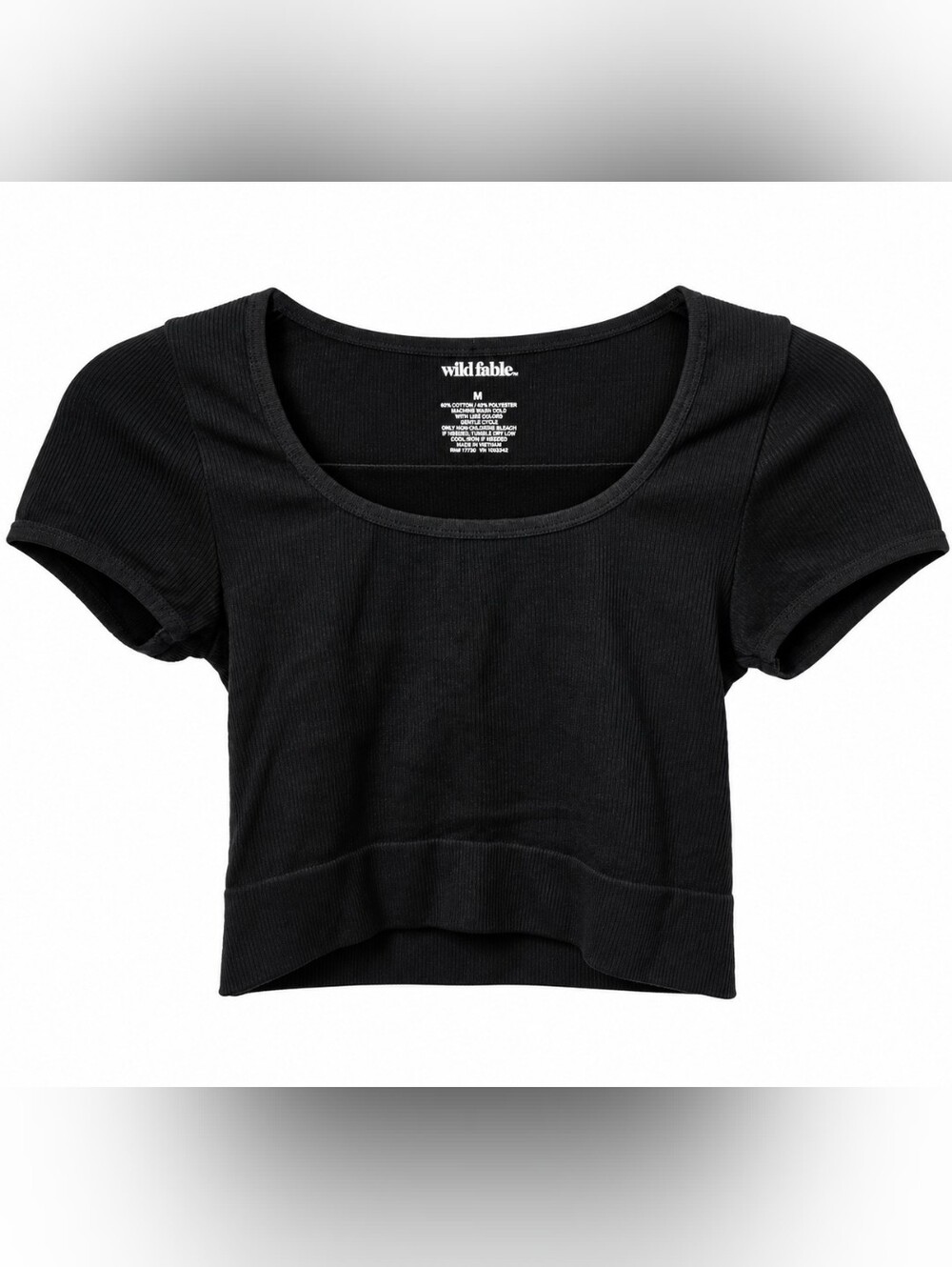 Wild Fable Black Ribbed Scoop Crop Tee Women's M